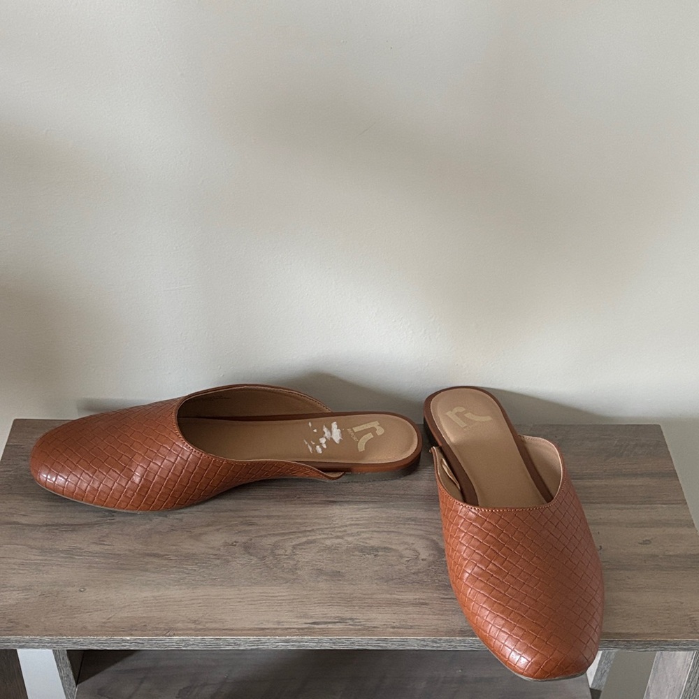 Report Tan Woven Leather Slip-On Mules